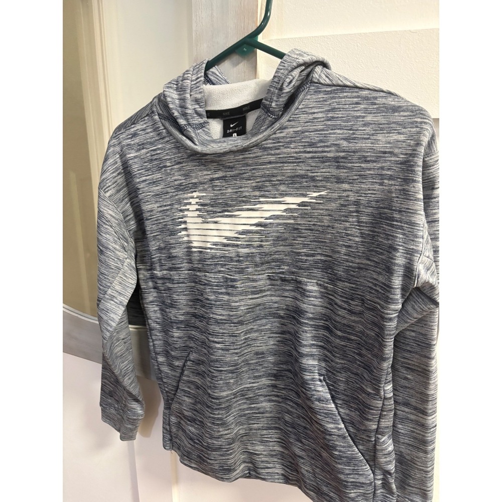 Nike Dri-FIT Hoodie Boys Large Blue White Space Dye Graphic Swoosh Sweatshirt